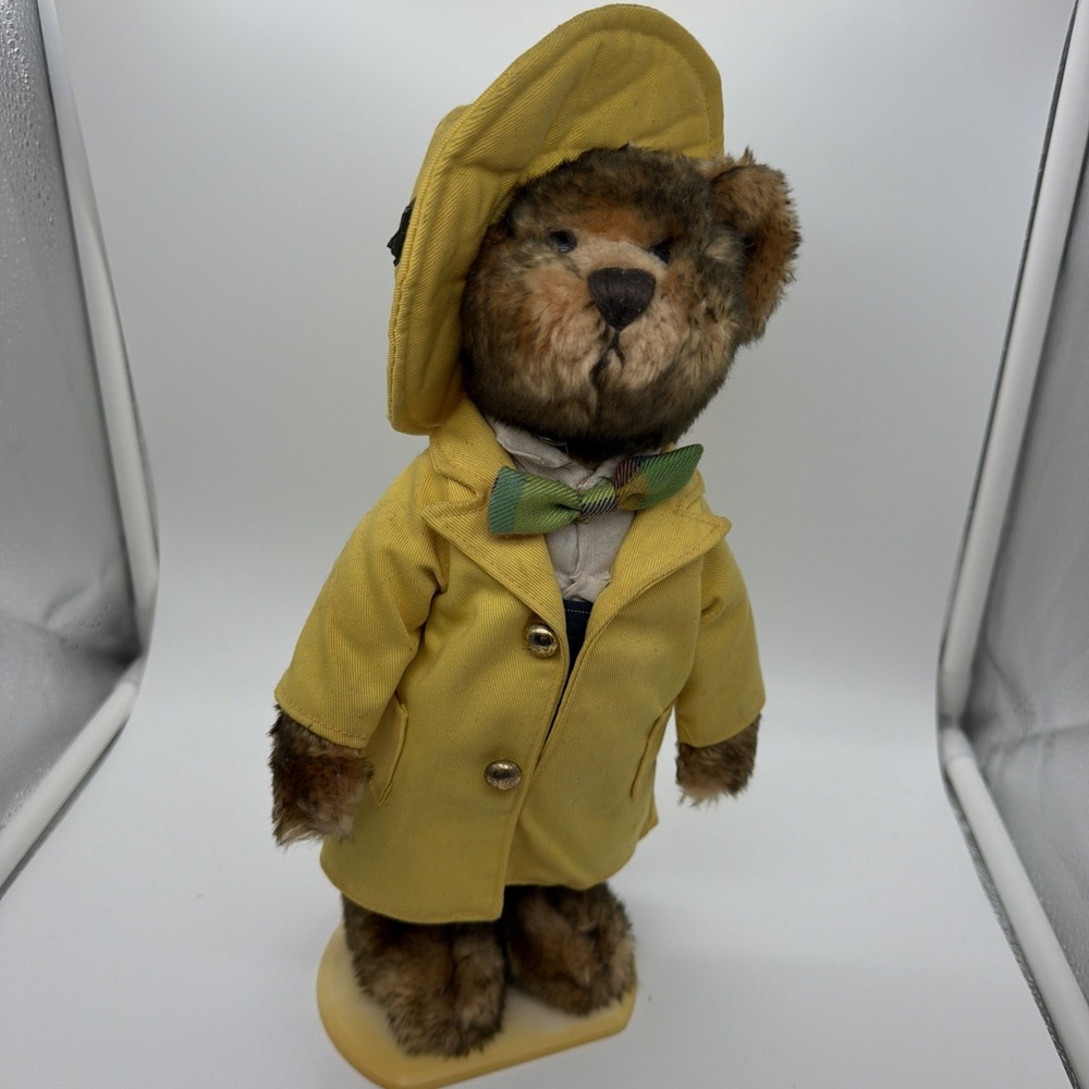 Brass Button Mookie the 1930's Teddy Bear 11" Plush Stuffed Animal w/ Stand